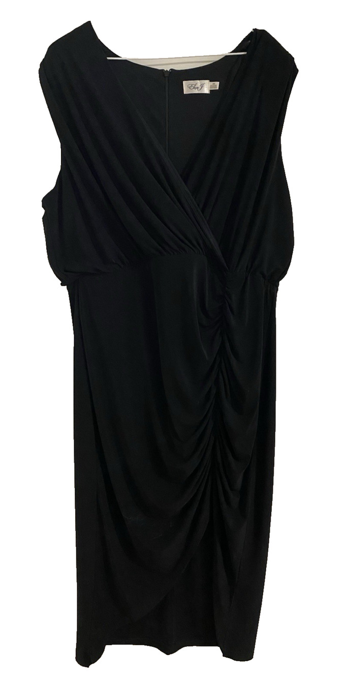 Eliza J Womens Black Ruched Maxi Dress Sz 20W Whimsigoth Witchy Plunge Neckline